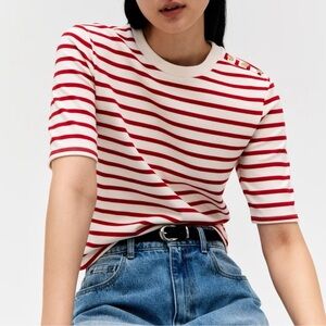 🖤 H&M Red and White Striped Top